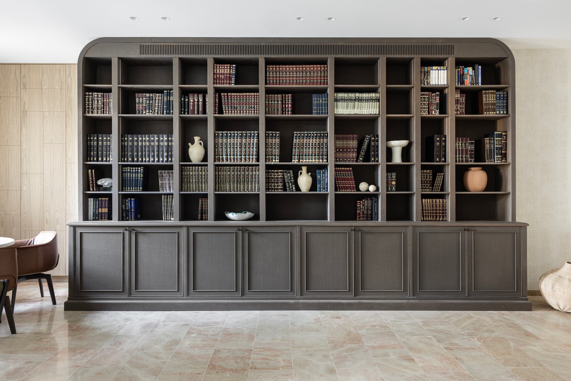 Library nook with custom millwork and books