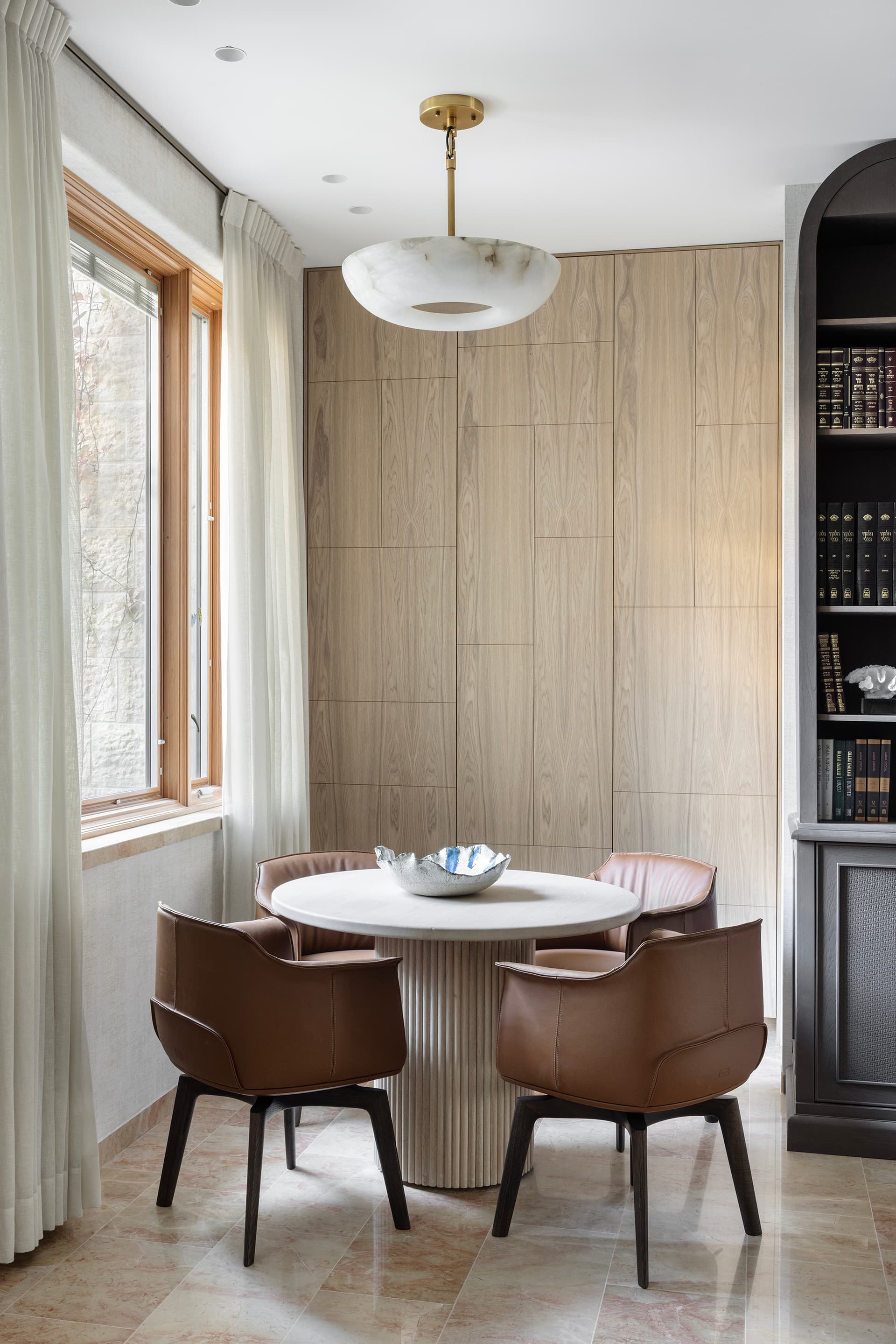 Dining table vignette with layered tabletop styling